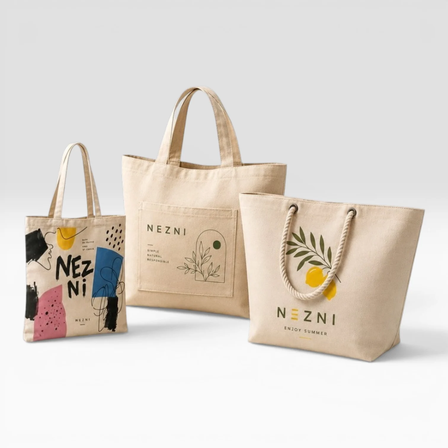 Cotton and canvas bag production examples.