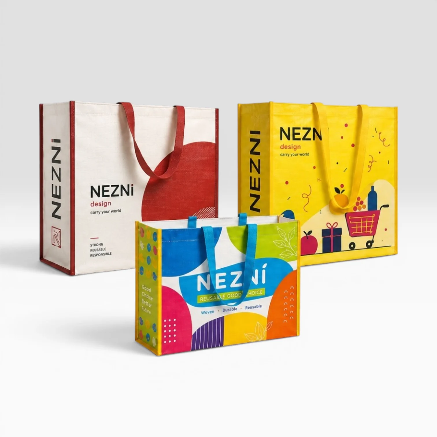PP woven and reusable shopping bag production examples.