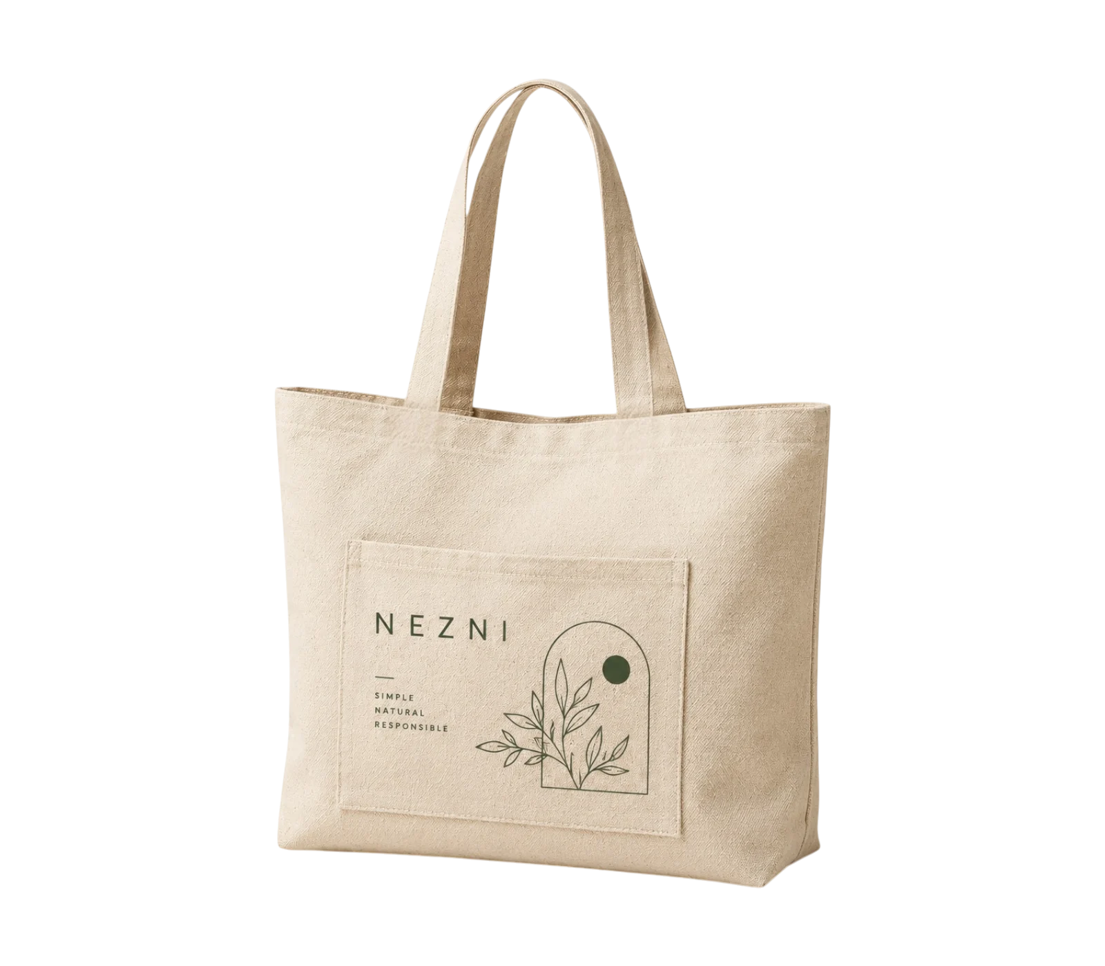 Pocketed canvas shopper showing additional sewn panel construction