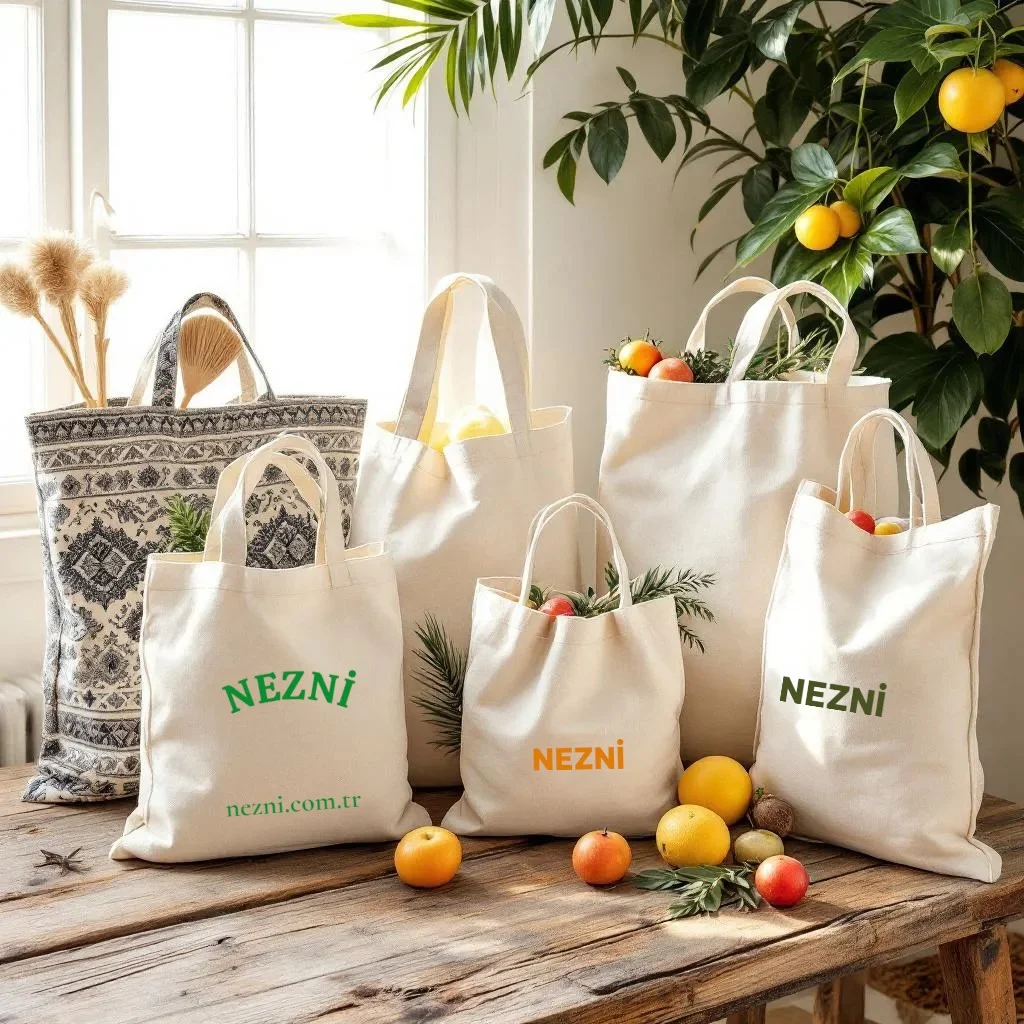 Cotton bag examples in a bright lifestyle setting