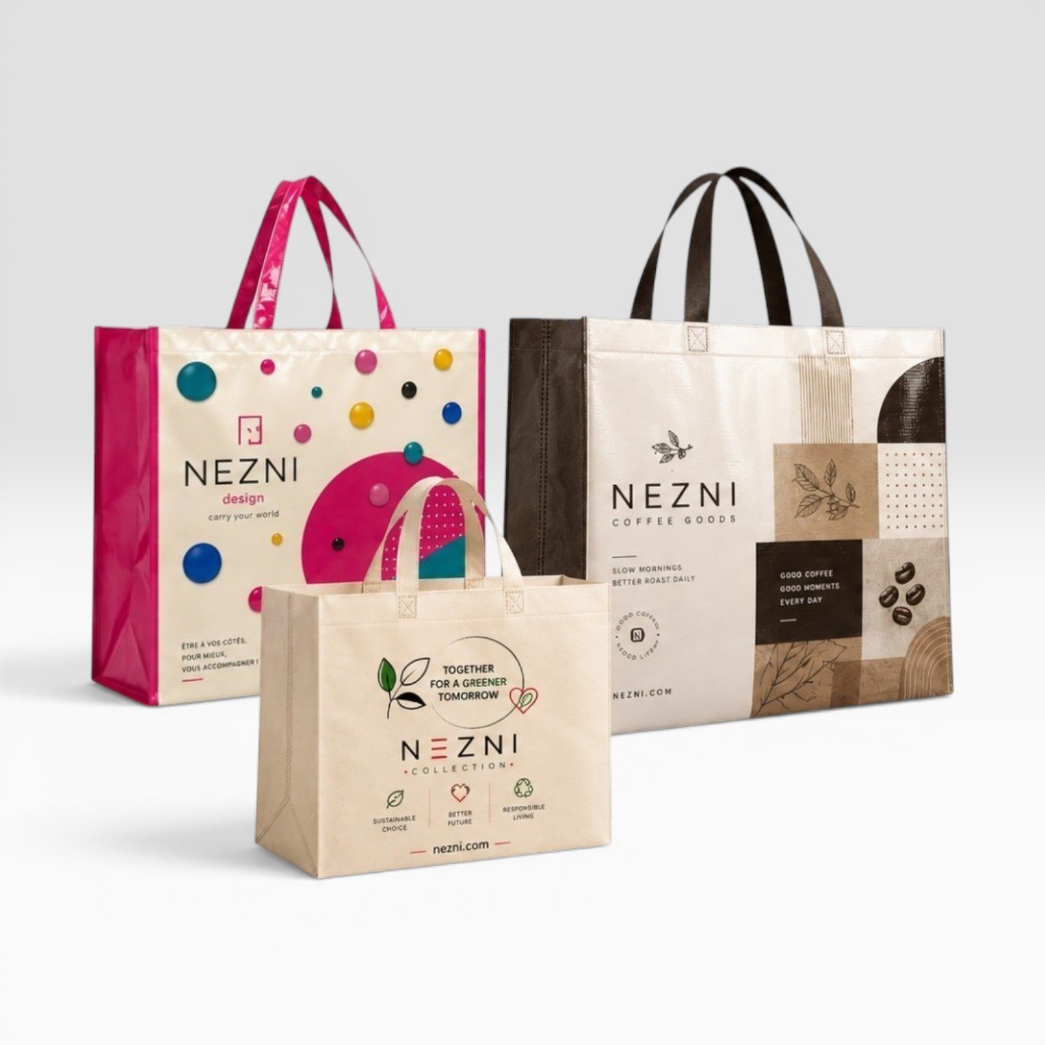 Custom laminated bags with large printed branding areas