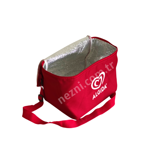 Polyester cooler bag with shoulder handle. Customized Logo Printed Reusable Lunch Bag